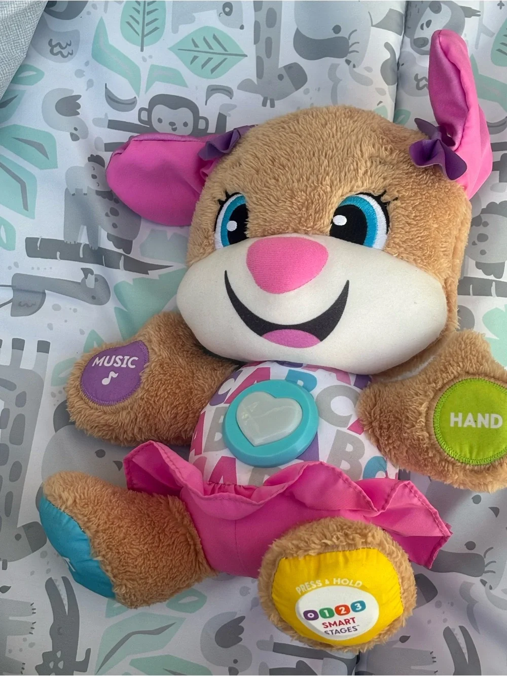 Fisher-Price Brown Plush Learning Puppy with Pink Accents
